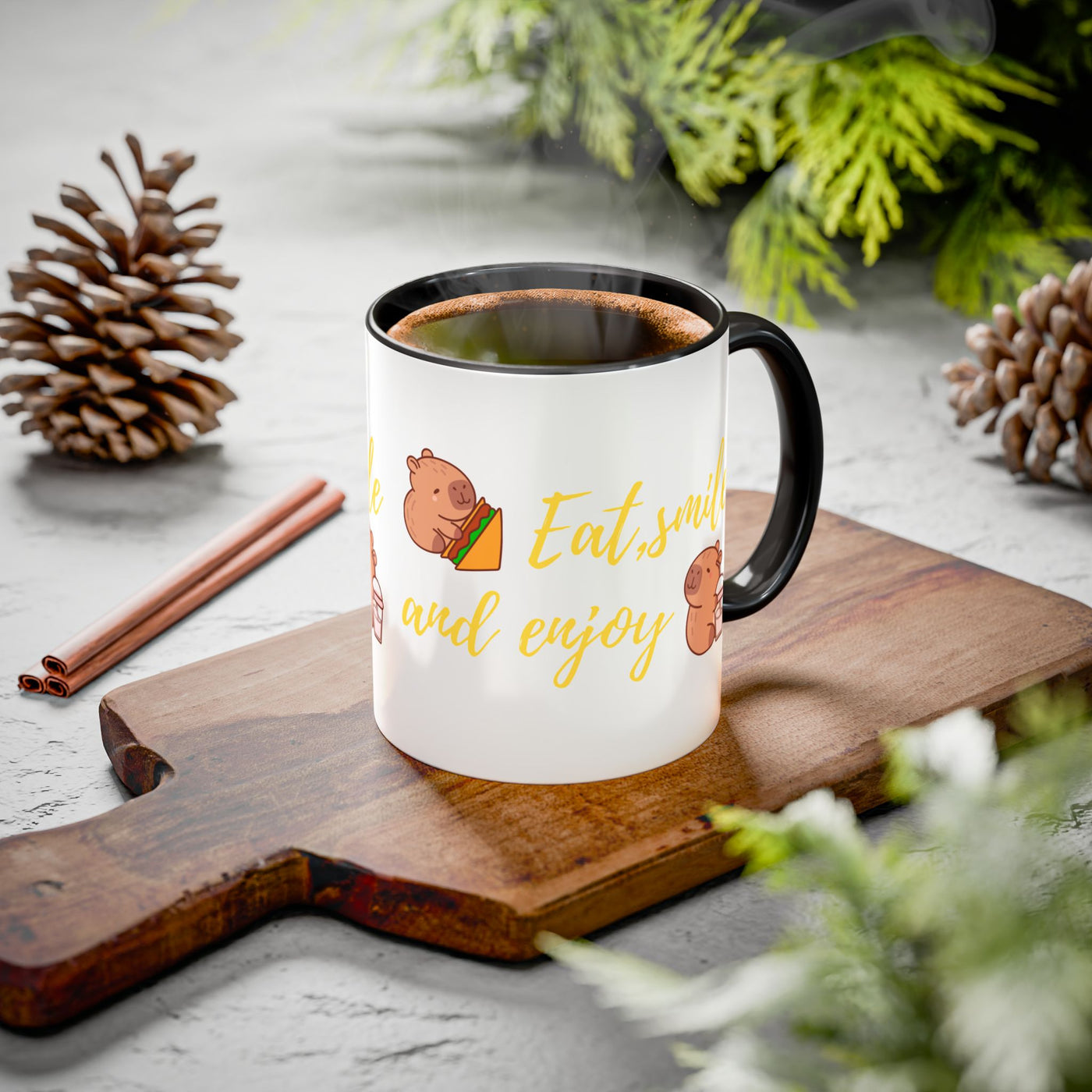 "Capybara Zen Mug - Eat, Smile, Enjoy"
