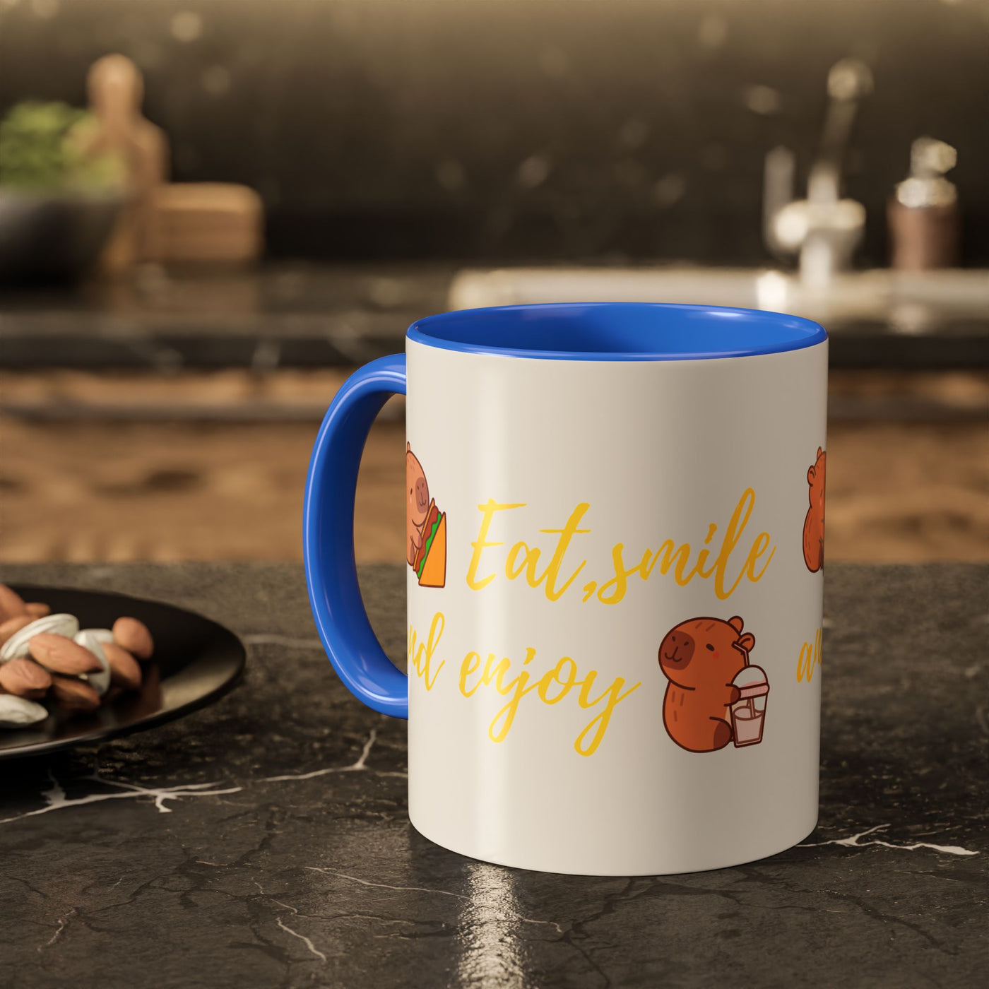 "Capybara Zen Mug - Eat, Smile, Enjoy"