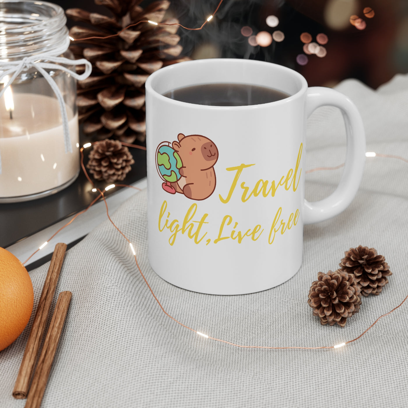 "Beni Capybara Mug – Travel Light, Live Free"