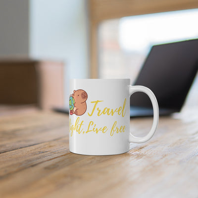 "Beni Capybara Mug – Travel Light, Live Free"